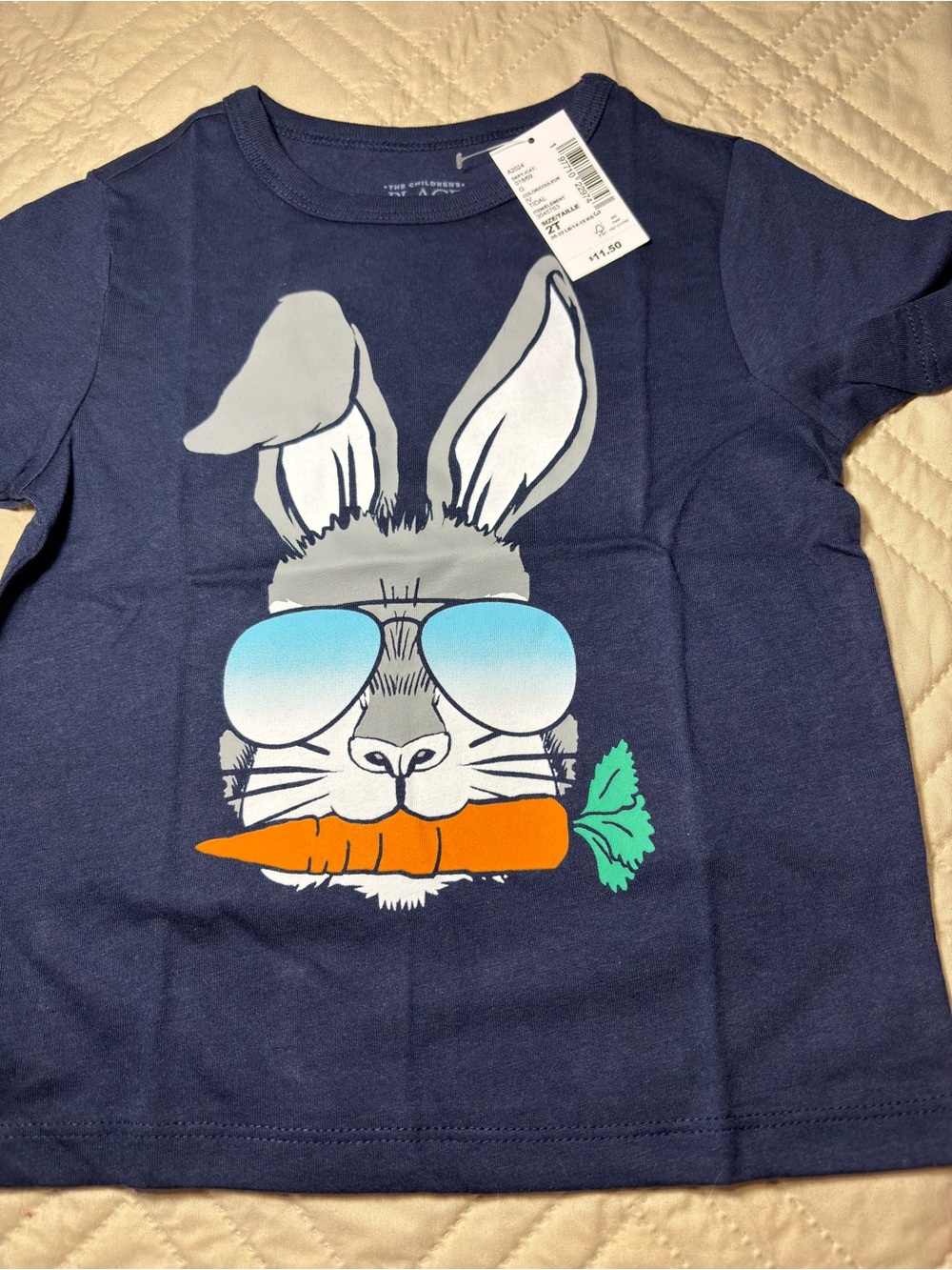 Children's Place 2T Navy Bunny Graphic Tee with Sunglasses and Carrot